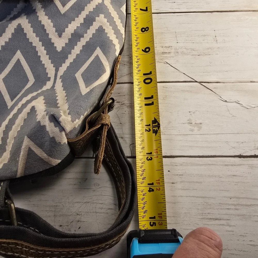 Myra Bag Canvas and Hair-on-Hide Leather Backpack Geometric Diamond Gray Brown